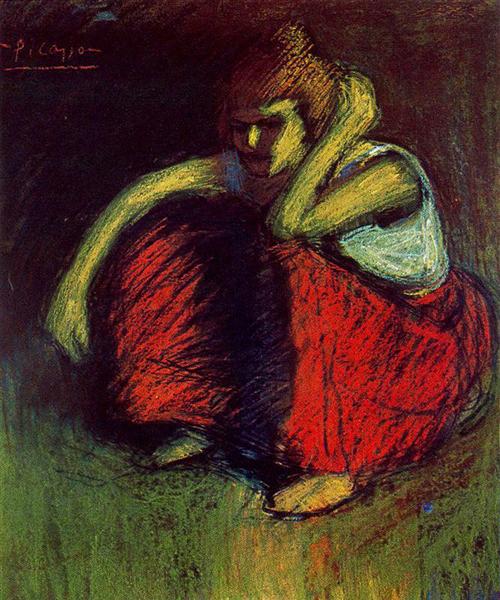 Pablo Picasso Oil Painting A Red Skirt Female Portraits